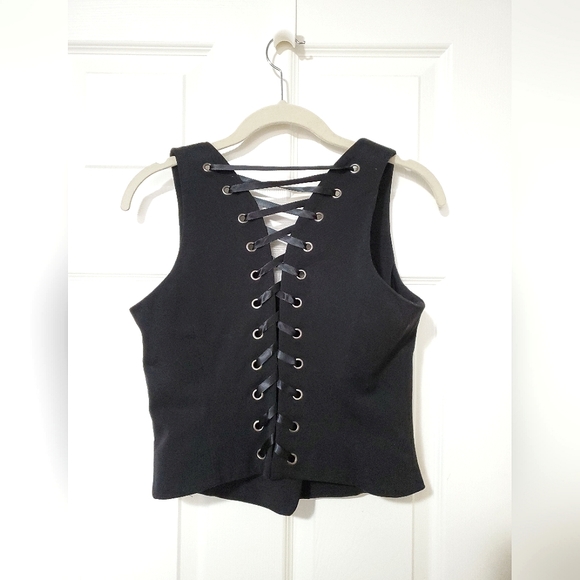 INC International Concepts back lace up corset button vest black 4P 4 petite - Picture 3 of 13